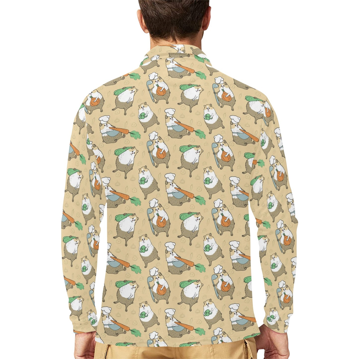 Guinea Pig Print Design LKS401 Long Sleeve Polo Shirt For Men's