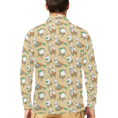 Guinea Pig Print Design LKS401 Long Sleeve Polo Shirt For Men's