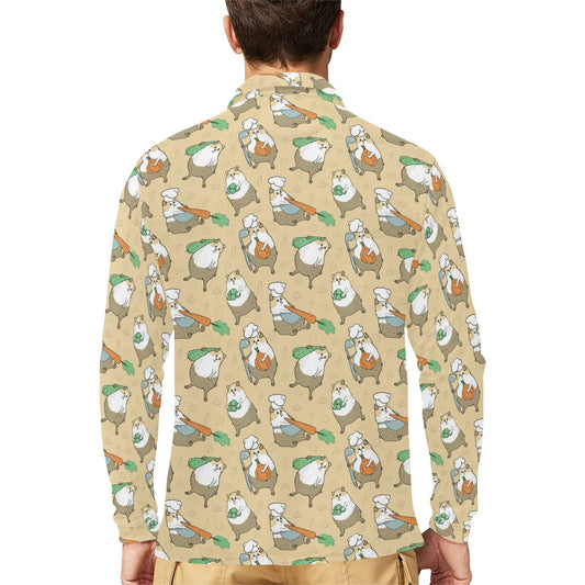 Guinea Pig Print Design LKS401 Long Sleeve Polo Shirt For Men's