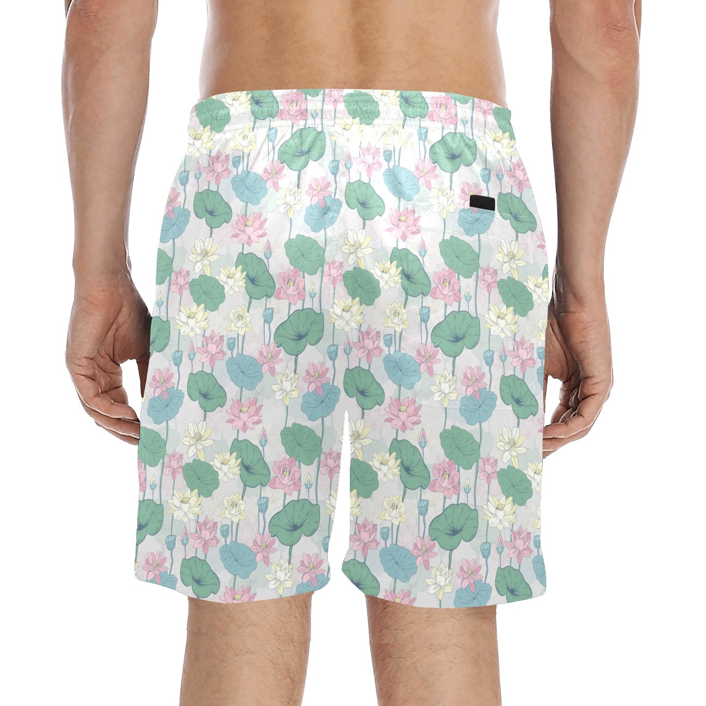 Water Lily Print Design LKS305 Men's Swim Trunks Beach Shorts
