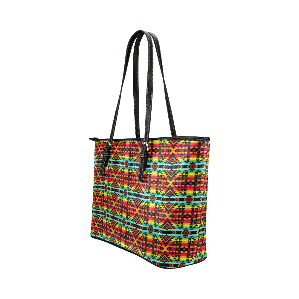 Kente Red Design African Print Leather Tote Bag