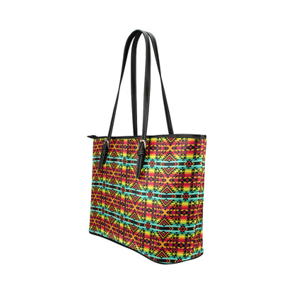 Kente Red Design African Print Leather Tote Bag