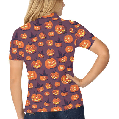 Halloween Pumpkin Pattern Print Design 03 Women's Polo Shirt