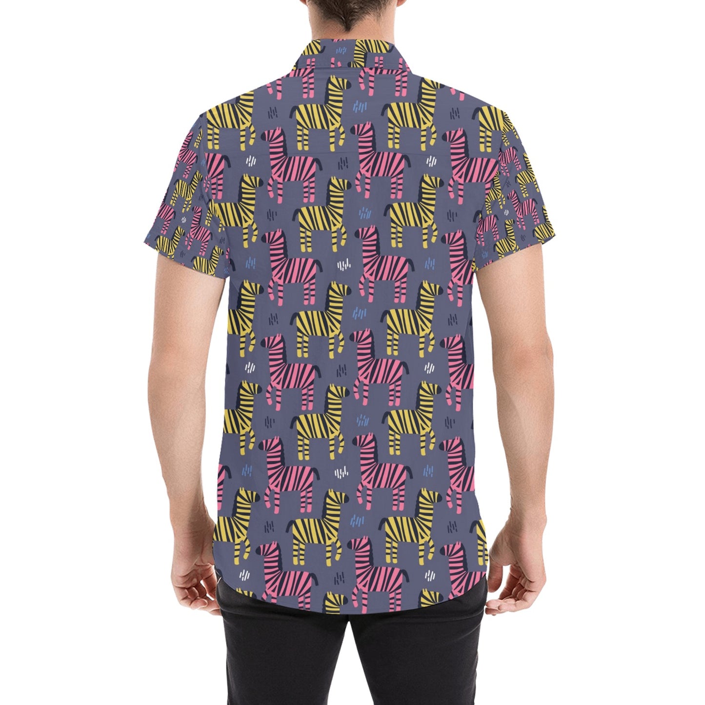Zebra Print Design LKS303 Men Short Sleeve Button Up Shirt