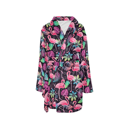 Flamingo Tropical leaves Neon Print Women's Fleece Robe