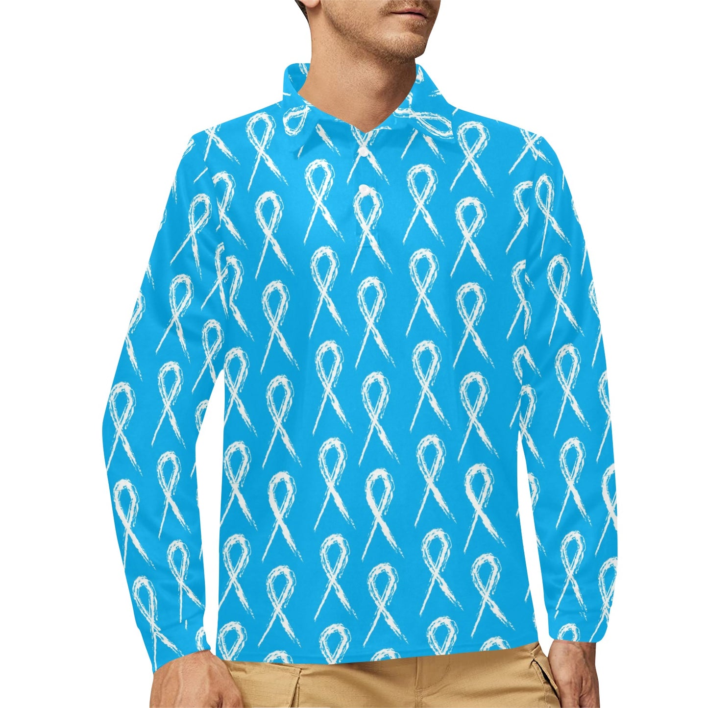 Prostate cancer Pattern Print Design A03 Long Sleeve Polo Shirt For Men's