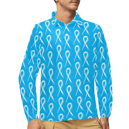 Prostate cancer Pattern Print Design A03 Long Sleeve Polo Shirt For Men's