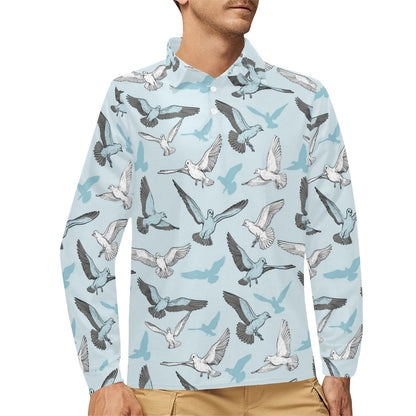 Pigeon Pattern Print Design 03 Long Sleeve Polo Shirt For Men's
