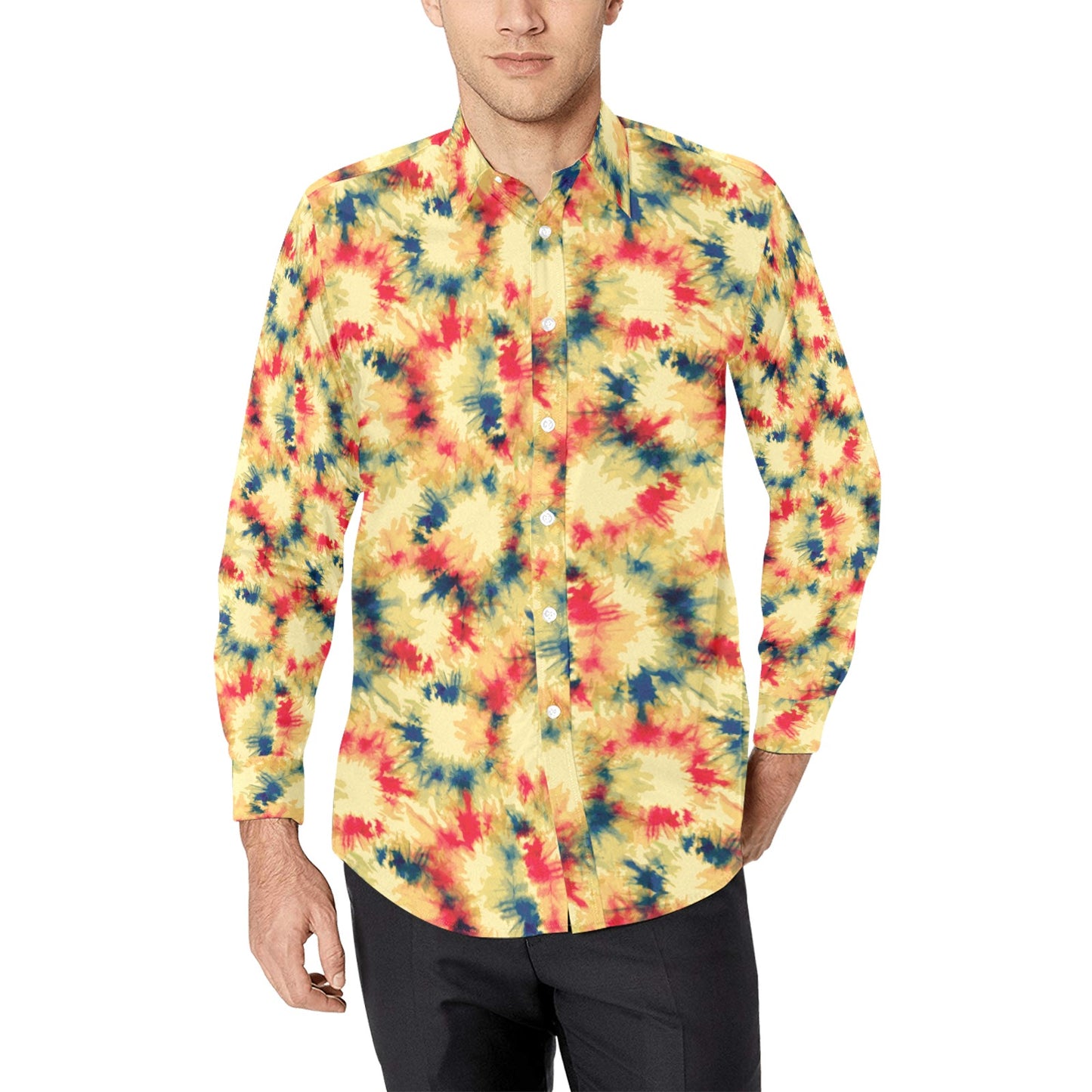 Tie Dye Print Design LKS302 Men's Long Sleeve Dress Shirt