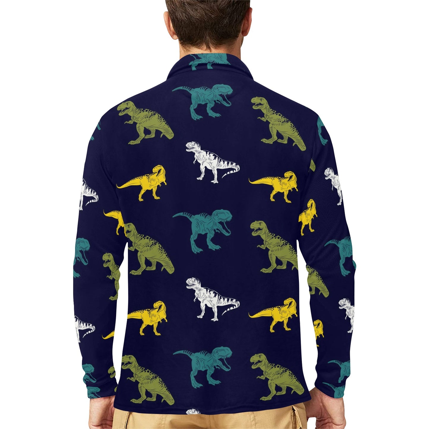 T Rex Pattern Print Design A07 Long Sleeve Polo Shirt For Men's
