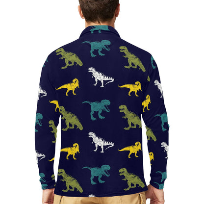 T Rex Pattern Print Design A07 Long Sleeve Polo Shirt For Men's