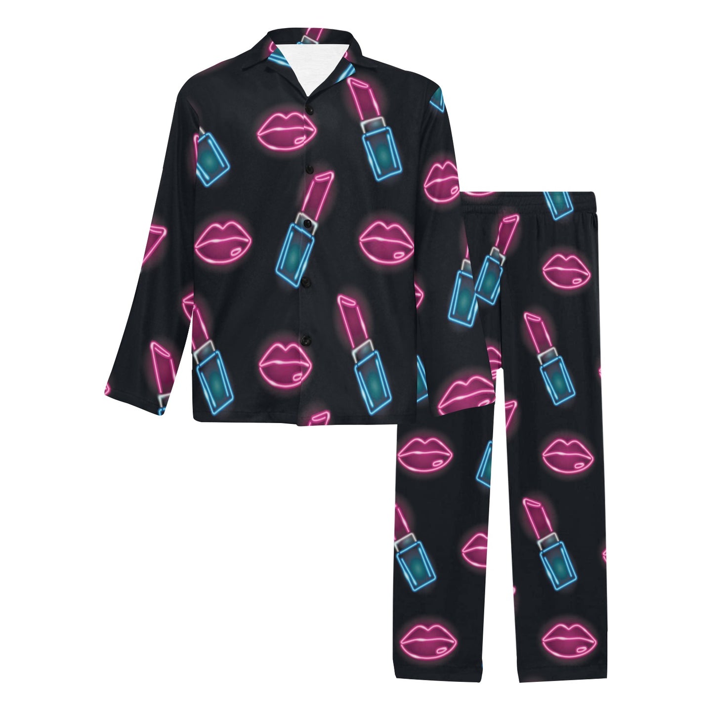 Lipstick Color Neon Pattern Print Design 03 Men's Long Pajama Set