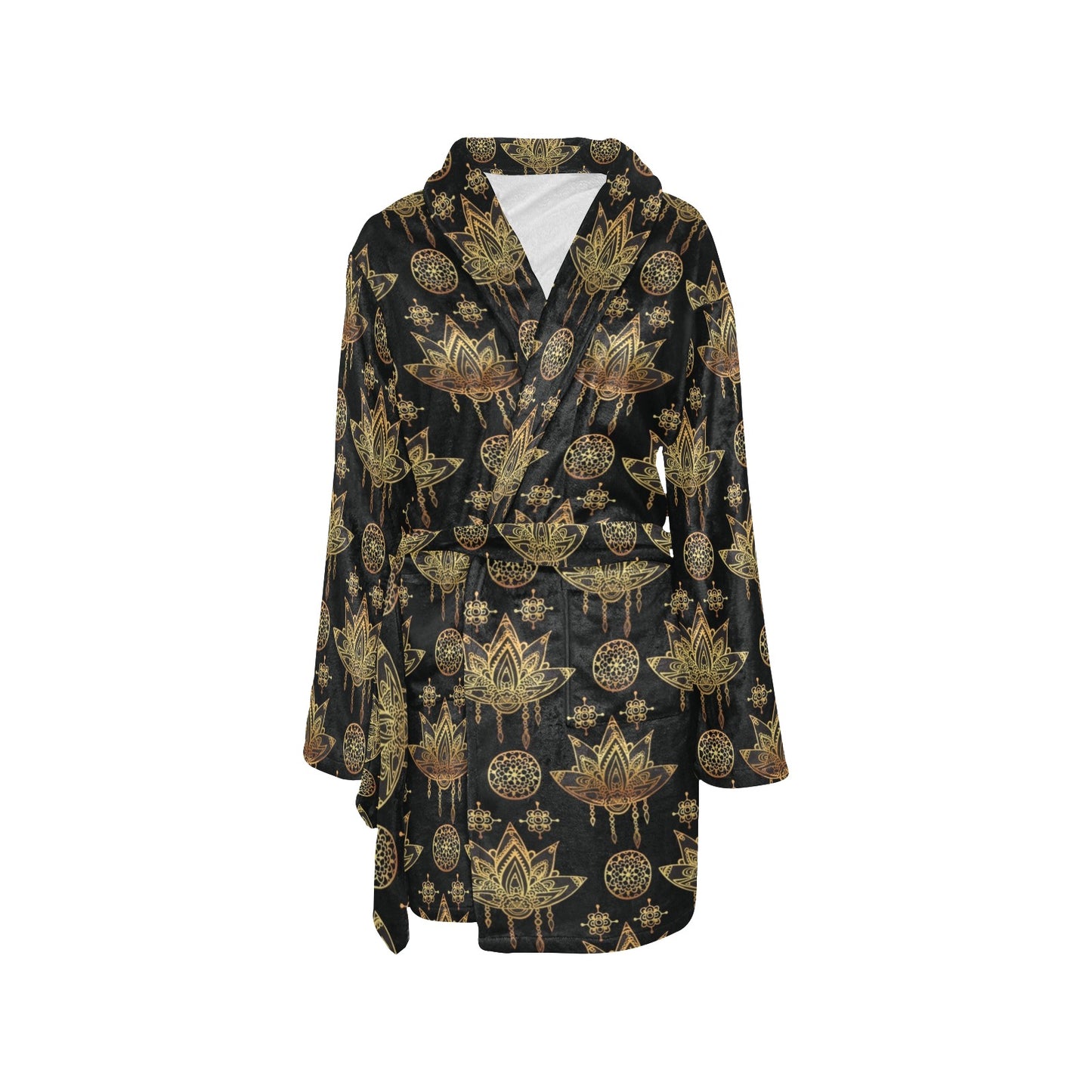 lotus Boho Pattern Print Design LO03 Women's Fleece Robe