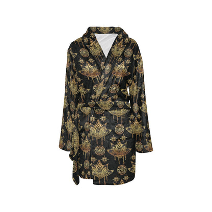 lotus Boho Pattern Print Design LO03 Women's Fleece Robe
