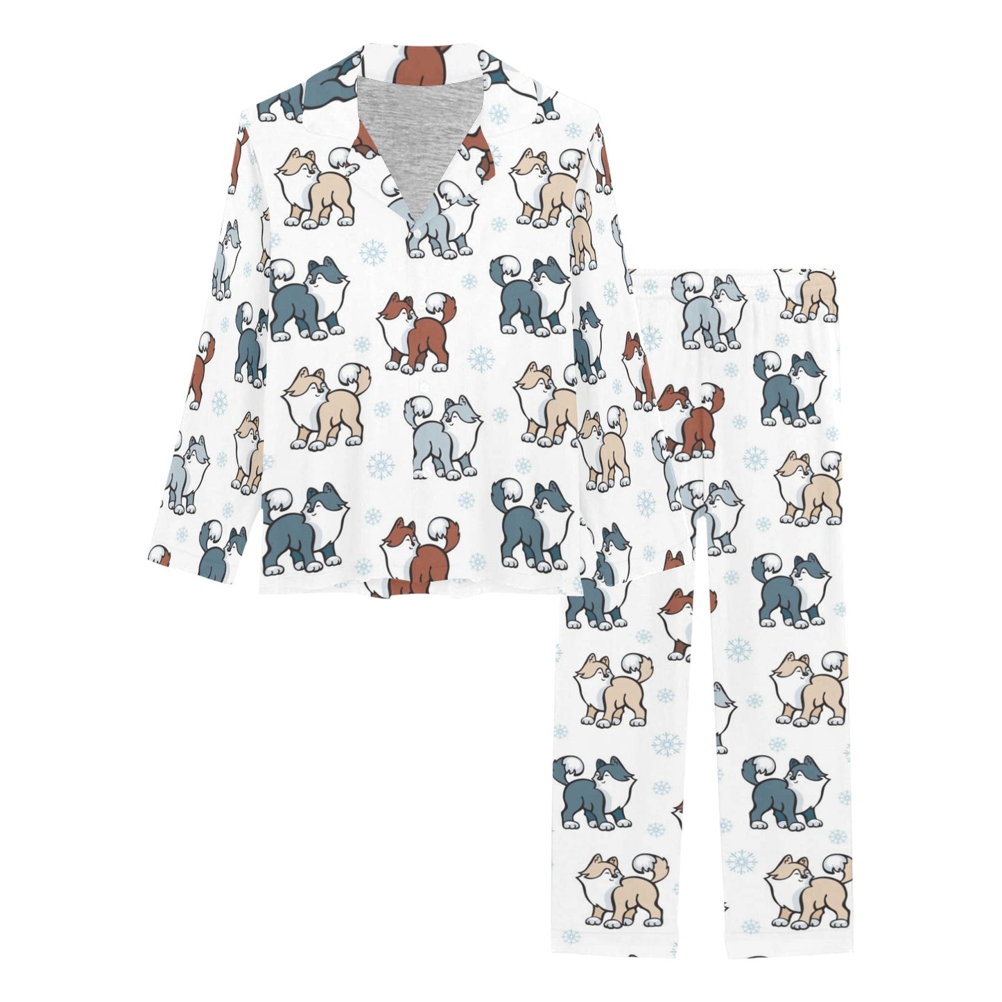 Alaskan Malamute Pattern Print Design 02 Women's Long Pajama Set