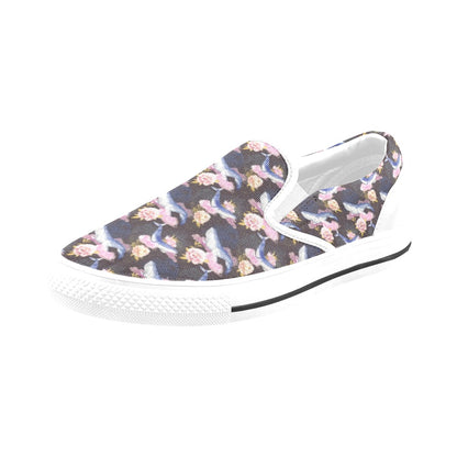 Blue Whale Print Design LKS401 White Slip Ons Canvas Women's Shoes