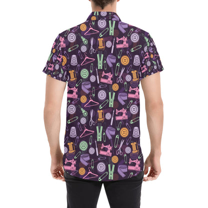 Sewing Equipment Print Design LKS306 Men Short Sleeve Button Up Shirt