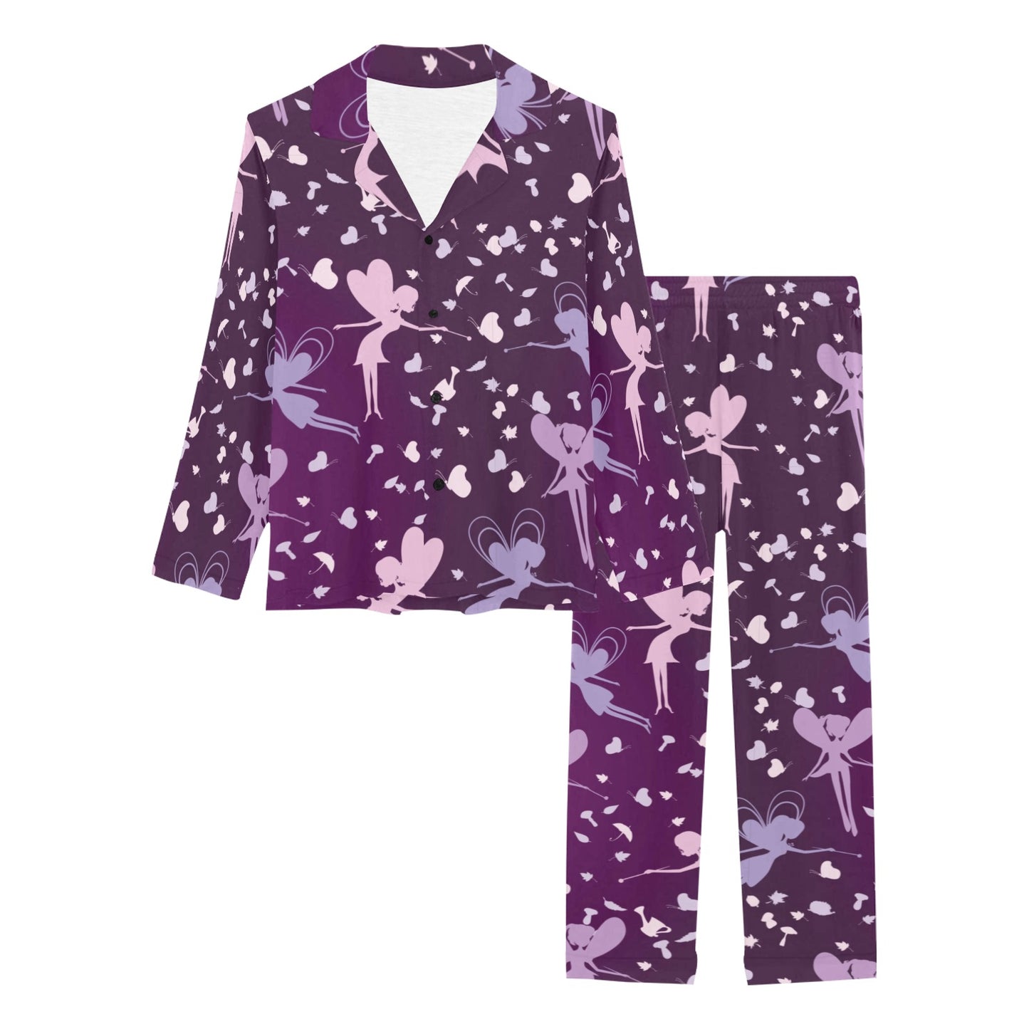 Fairy Pink Print Pattern Women's Long Pajama Set