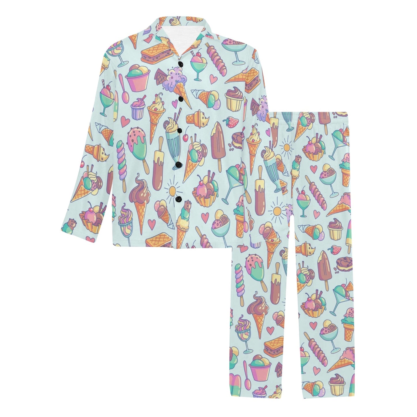 Ice Cream Pattern Print Design IC02 Men's Long Pajama Set