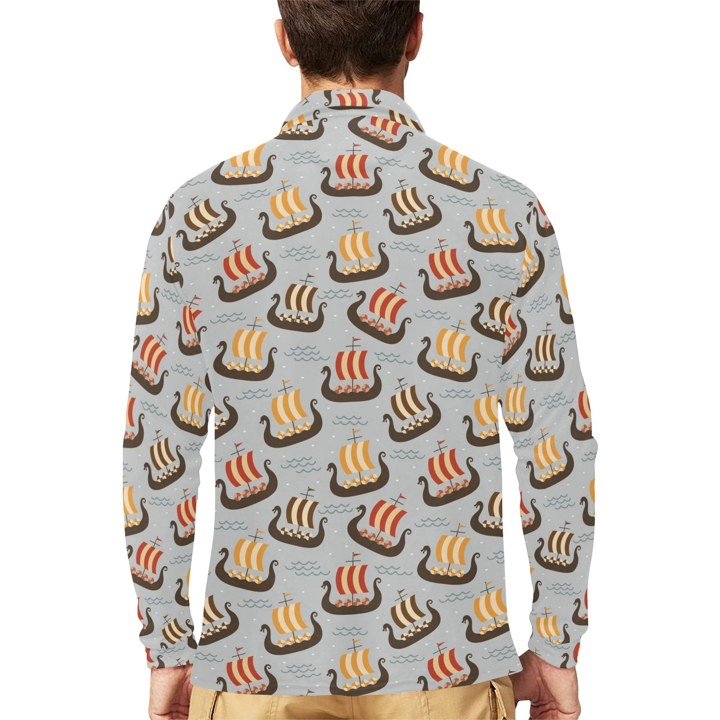 Vikings Print Design LKS308 Long Sleeve Polo Shirt For Men's