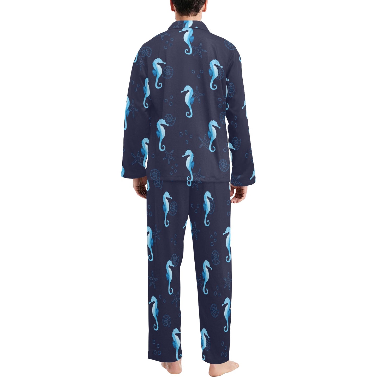 SeaHorse Blue neon Pattern Print Design 03 Men's Long Pajama Set