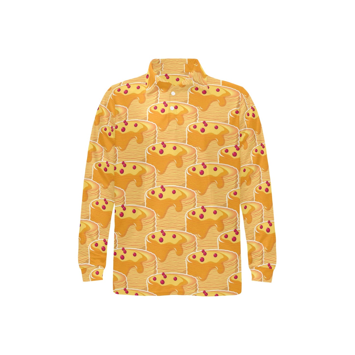 Pancake Pattern Print Design A04 Long Sleeve Polo Shirt For Men's
