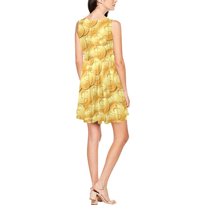 Dollar Pattern Print Design DO03 Sleeveless Dress