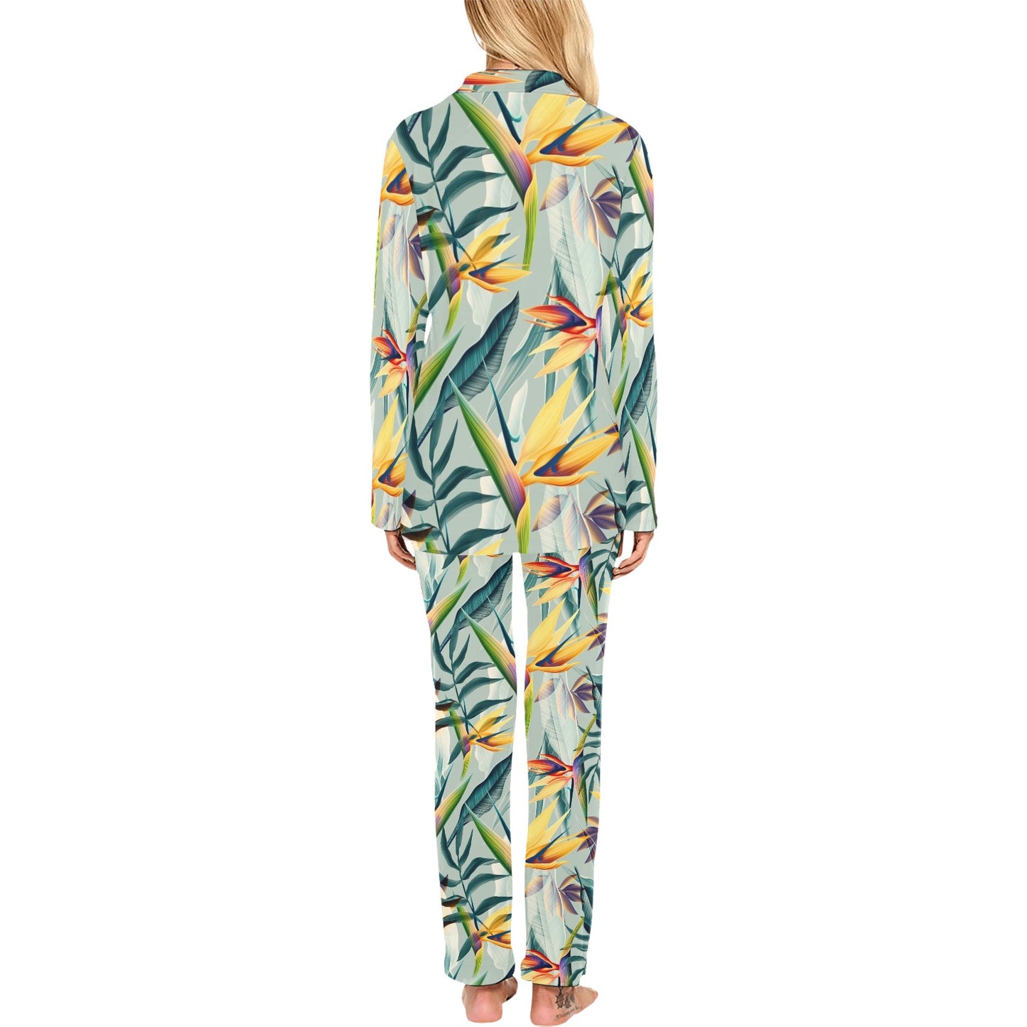 Tropical Flower Pattern Print Design TF022 Women's Long Pajama Set