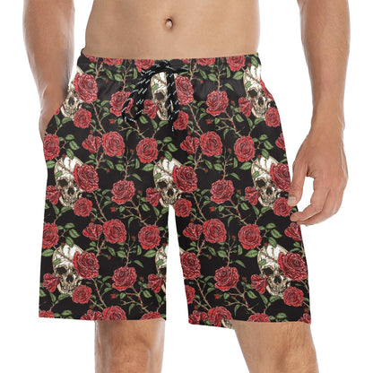 Skull And Roses Print Design LKS303 Men's Swim Trunks Beach Shorts