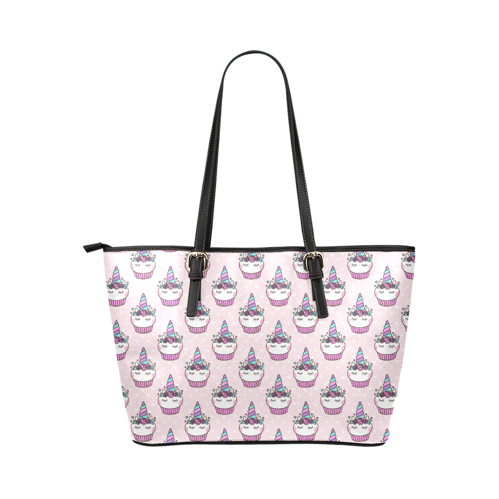 Cupcakes Unicorn Print Pattern Leather Tote Bag