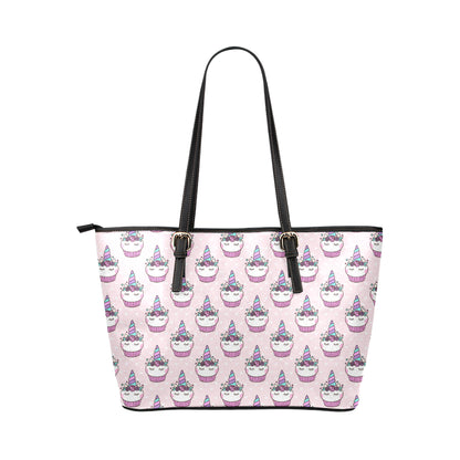 Cupcakes Unicorn Print Pattern Leather Tote Bag