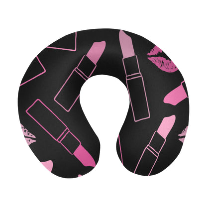Lipstick Pink Pattern Print Design 01 U-Shaped Travel Neck Pillow