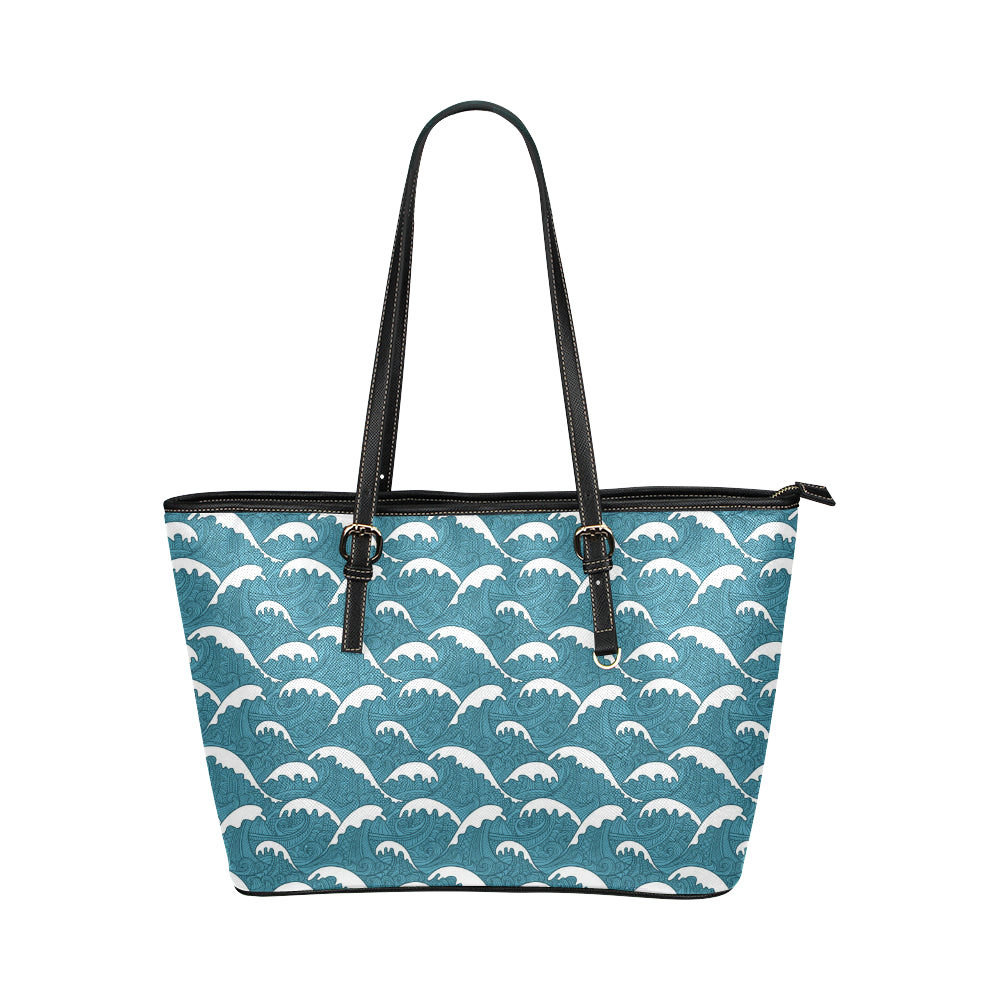 Surf Wave Tribal Design Leather Tote Bag