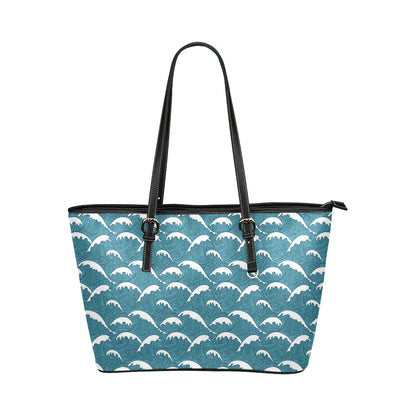 Surf Wave Tribal Design Leather Tote Bag