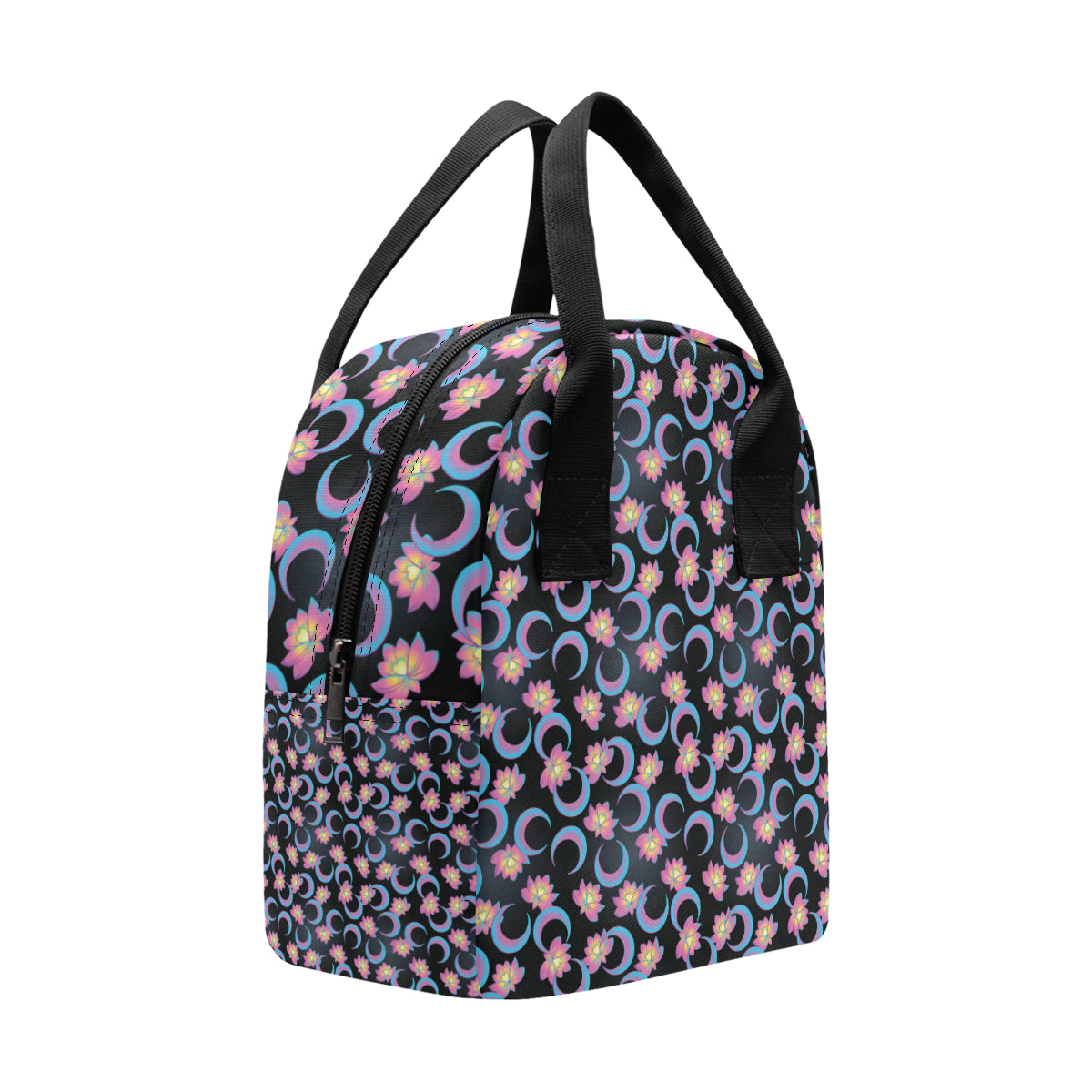 Lotus with Moon Pink Print Themed Insulated Lunch Bag