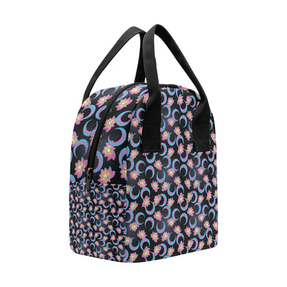 Lotus with Moon Pink Print Themed Insulated Lunch Bag