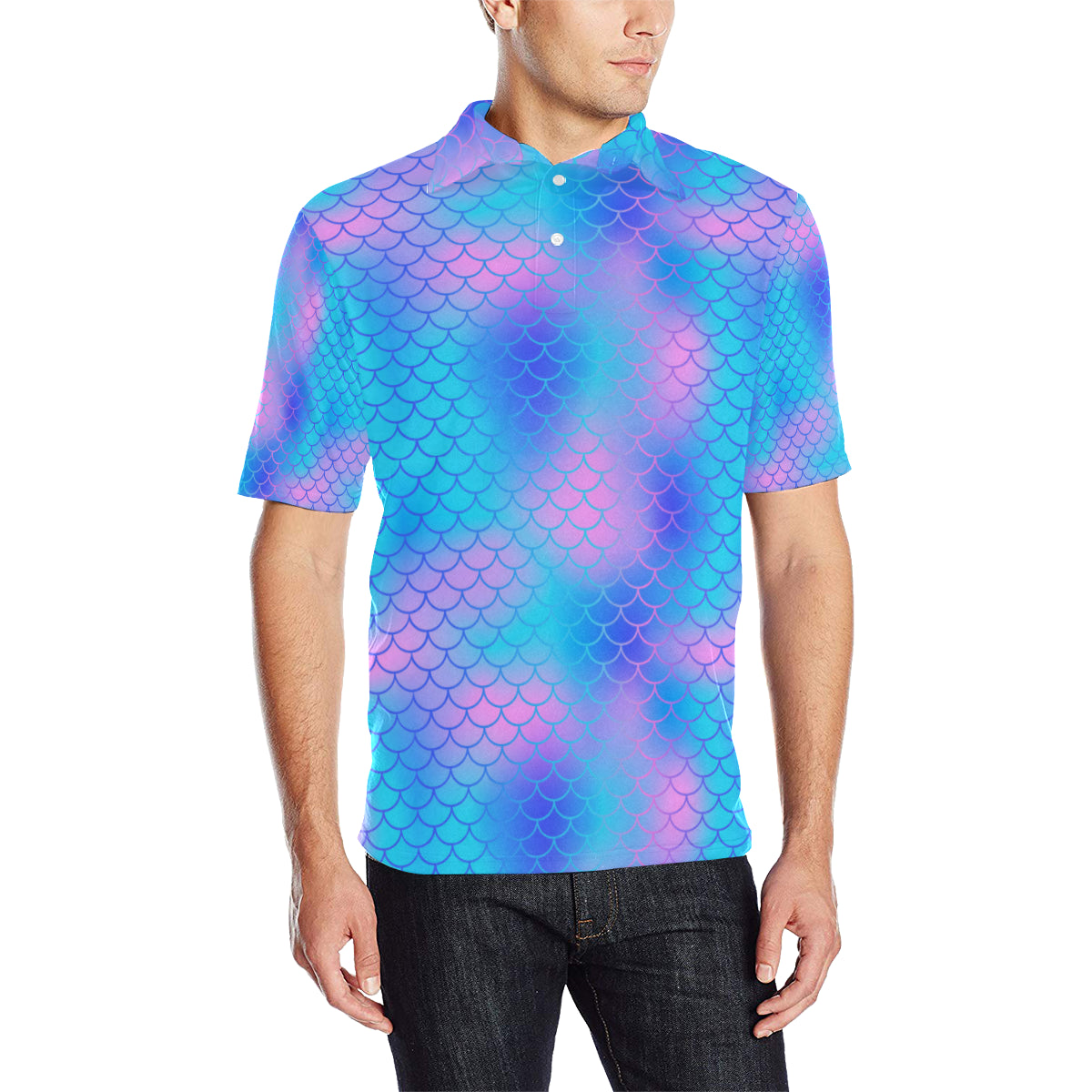 Mermaid Scales Pattern Print Design 04 Men Polo Shirt