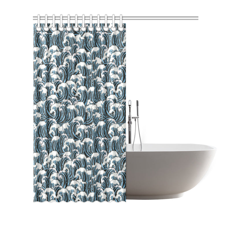 Surf Wave Pattern Print Shower Curtain
