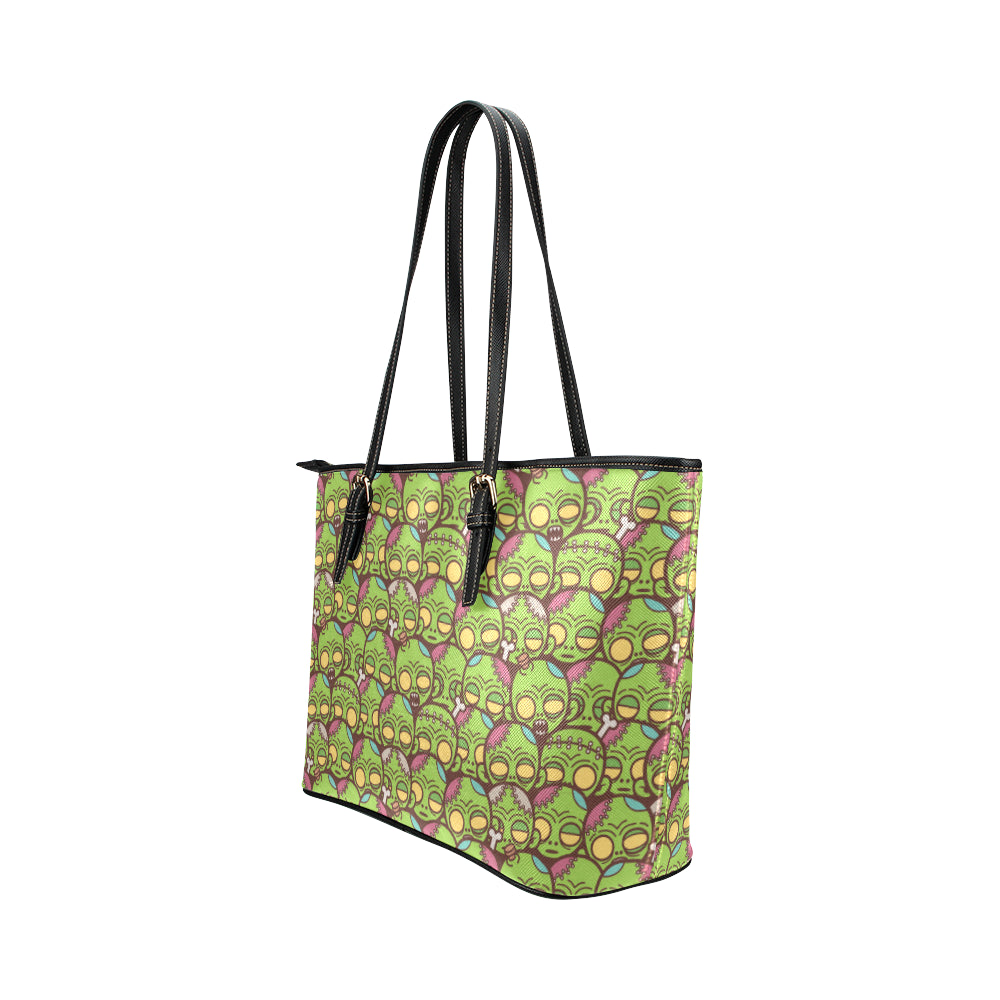Zombie Head Design Pattern Print Leather Tote Bag