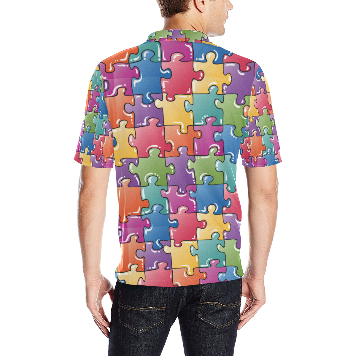 Puzzle Pattern Print Design A05 Men Polo Shirt