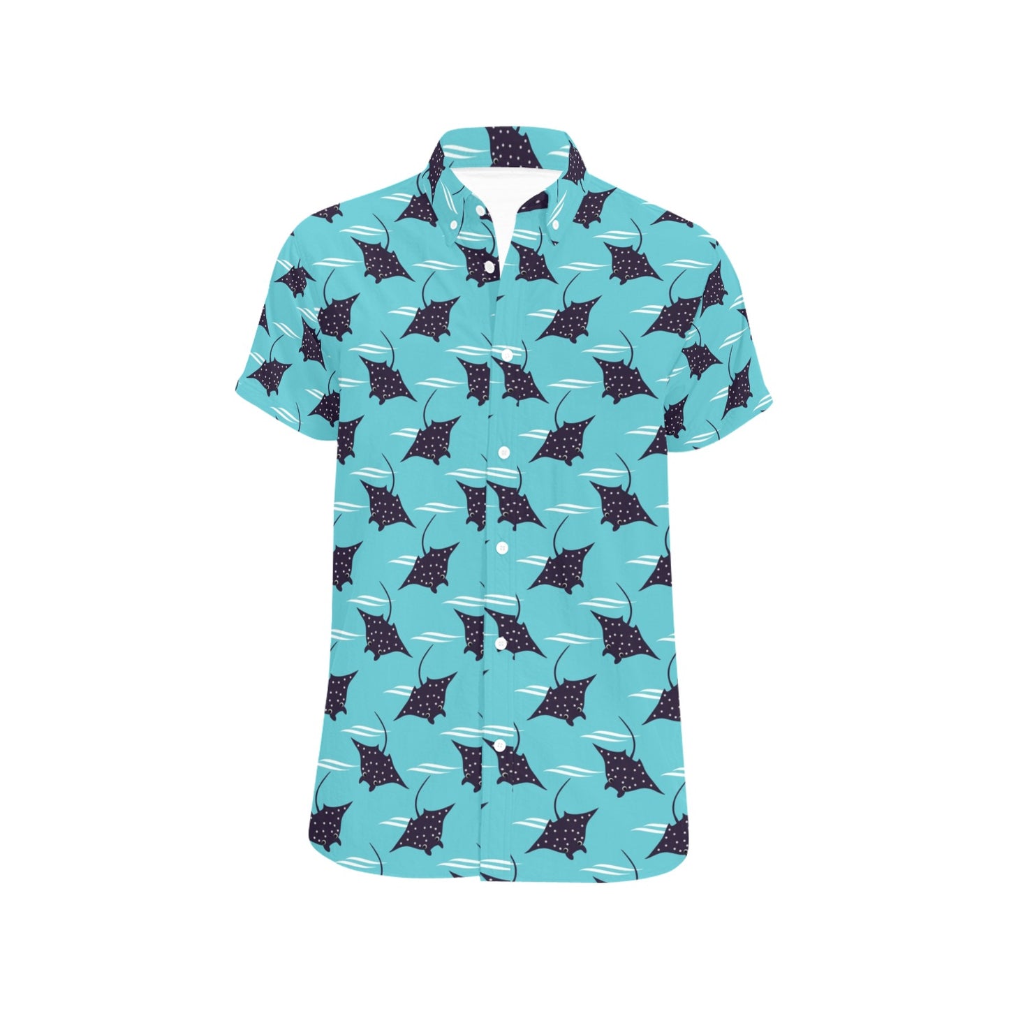 Manta Ray Print Design LKS403 Men Short Sleeve Button Up Shirt