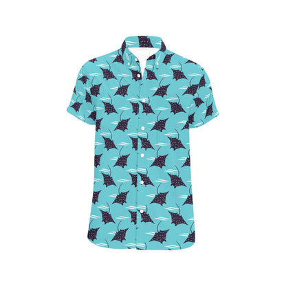 Manta Ray Print Design LKS403 Men Short Sleeve Button Up Shirt