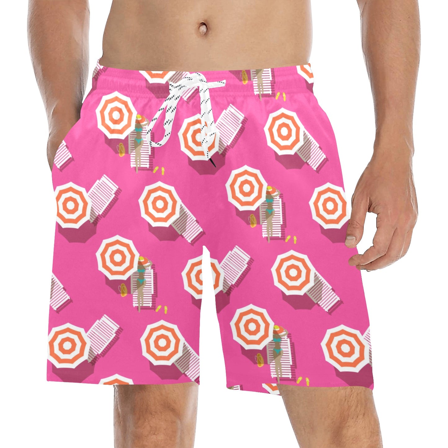 Beach Top View Umbrella Theme Men's Swim Trunks Beach Shorts