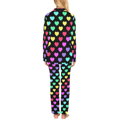 Heart Rainbow Pattern Print Design HE02 Women's Long Pajama Set