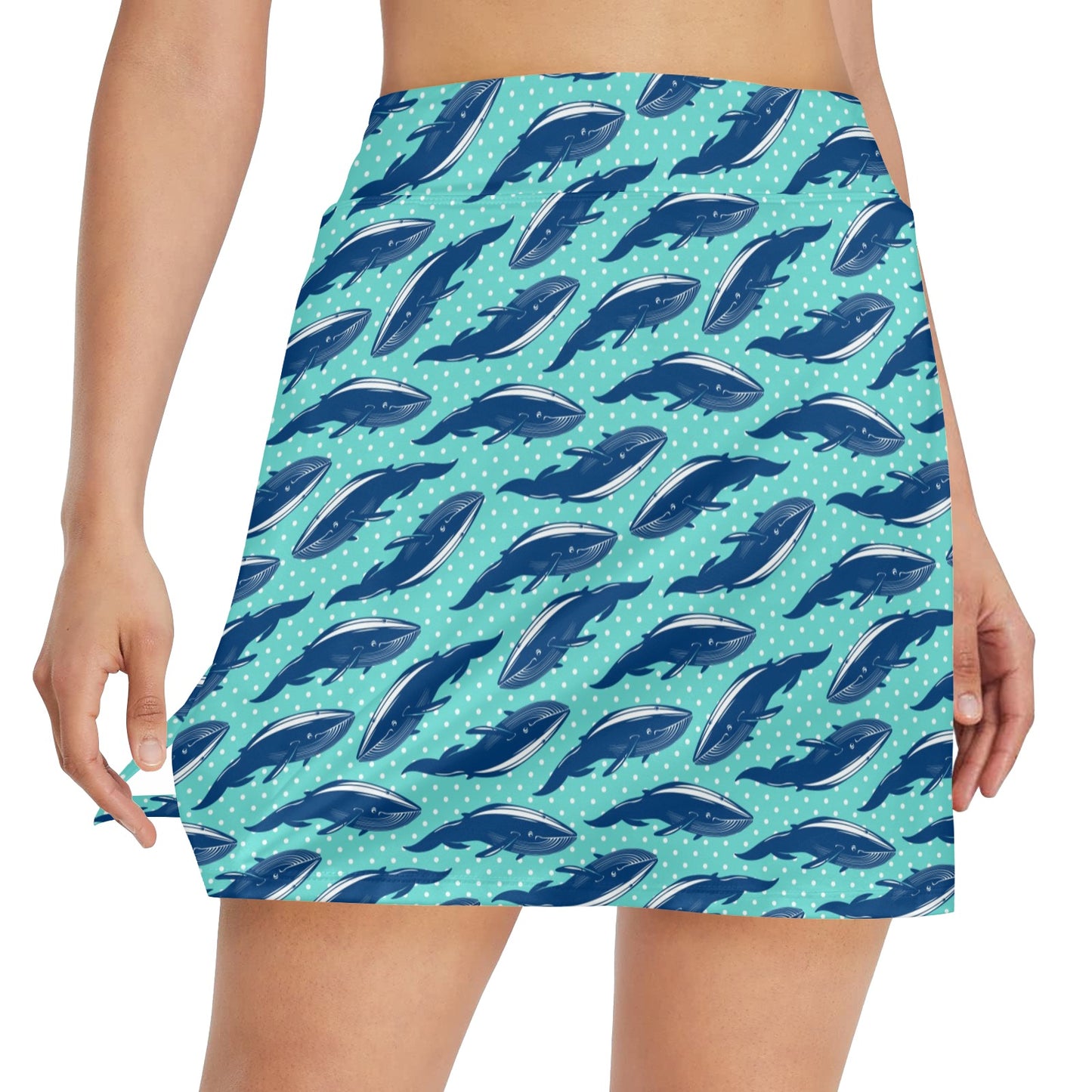 Whale Polka Dot Design Themed Print 17" Golf & Pickleball Skort with Pockets