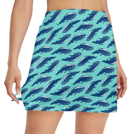 Whale Polka Dot Design Themed Print 17" Golf & Pickleball Skort with Pockets