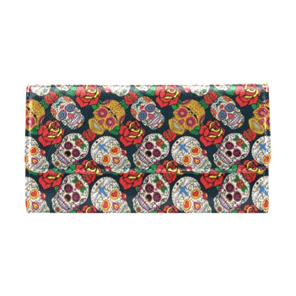 Sugar Skull Print Design LKS306 Women's Trifold Wallet