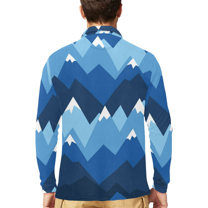 Mountain Pattern Print Design 04 Long Sleeve Polo Shirt For Men's