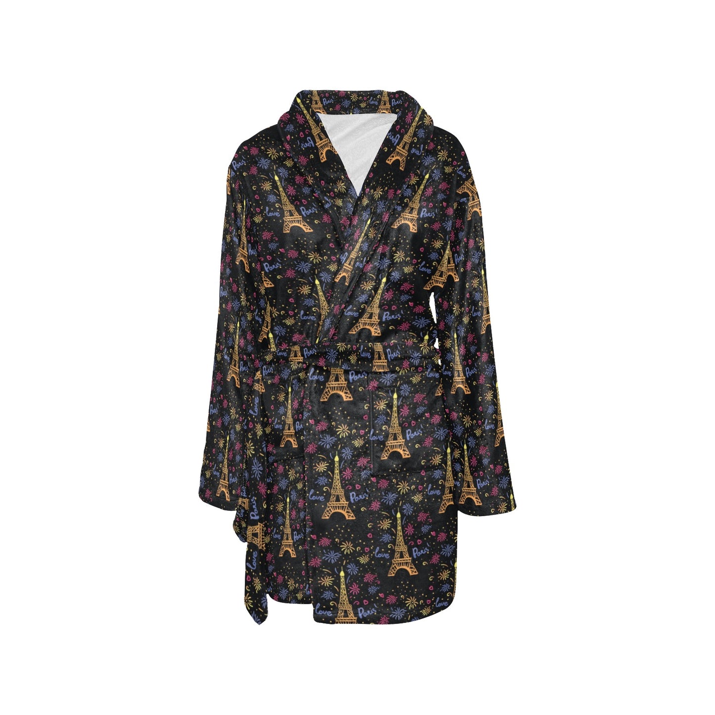 Eiffel Tower Love Paris Print Women's Fleece Robe