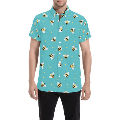 Bee With Dot Print Design LKS309 Men Short Sleeve Button Up Shirt